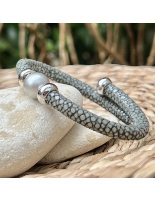 Bracelet cuir perle de culture - bijoux perles - bijoux tahitiens - perles de tahiti - perles noires