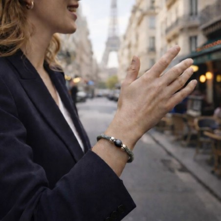 Medianoche en París - Pulsera Galuchat con perla negra de 11,40 mm