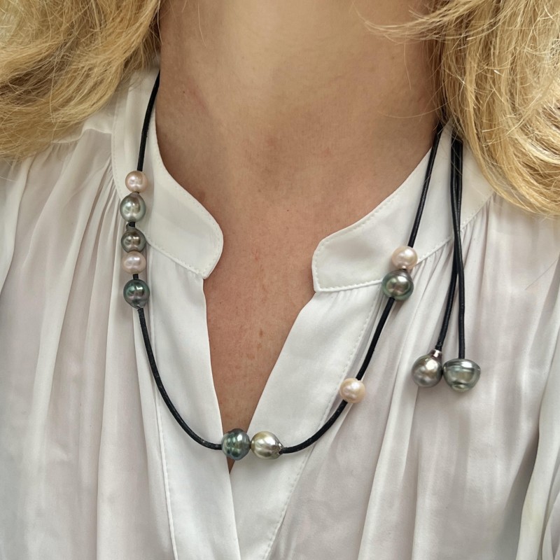 Eden Nomad - Collar Largo de Cuero y Perlas de Cultivo