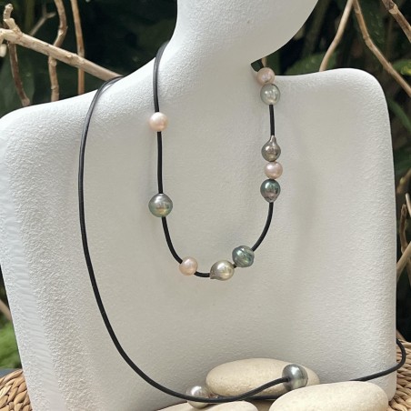 Eden Nomad - Collana Lunga in Pelle e Perle di Coltura