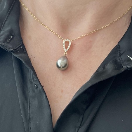 Goha - Ciondolo in oro 750 con diamanti e perla di Tahiti