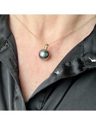 Nui - Black Pearl 18K Gold Pendant - 12.54mm