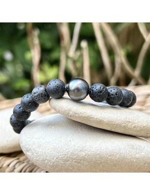 溶岩石 ブラックパール ブレスレット（9.88mm）