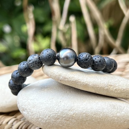 Bracelet Pierres de Lave Perle Noire de 9.88mm