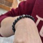 Браслет из лавового камня с чёрной жемчужиной 9,88 мм