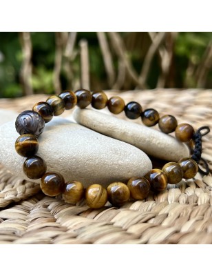 男士雕刻珍珠手链（10.22毫米）– 虎眼石