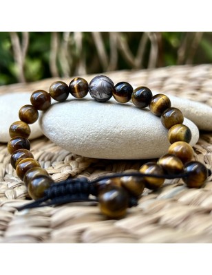 男士雕刻珍珠手链（10.22毫米）– 虎眼石