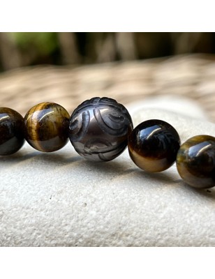 男士雕刻珍珠手链（10.22毫米）– 虎眼石