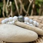 Bracelet Natural Howlite Stones and Engraved Tahitian Pearl of 10.33mm