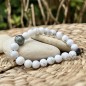 Bracelet Natural Howlite Stones and Engraved Tahitian Pearl of 10.33mm