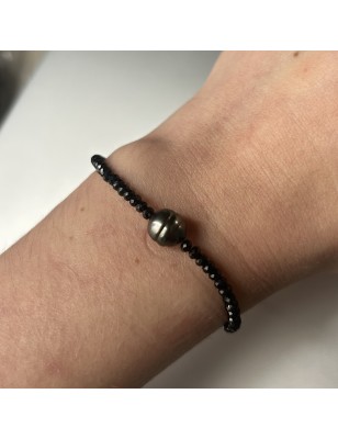Te Po Rava - Bracelet en Argent, Spinelles Noires et Perle de Tahiti Peacock