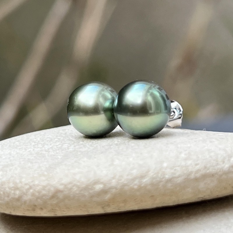 Éclatante - Green Tahitian Pearls - 18k Gold Earrings