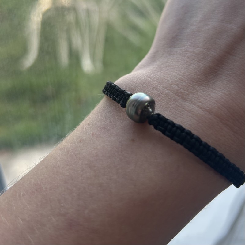 bracelet macramé perle noire perle peacock bracelet perle de tahiti