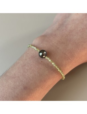 Bracelet peridot bracelet pierres bracelet perle de tahiti perle noire perle peacock bracelet femme bracelet fille