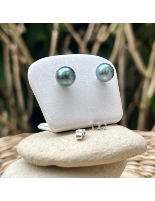 boucle oreille perles de culture de Tahiti bleues vertes prix