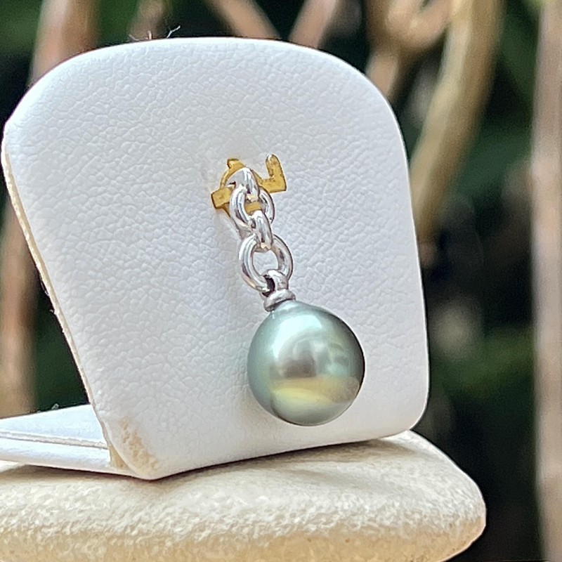 Lien Éternel - قلادة فضة مطلية بالروديوم لؤلؤة تاهيتي لون أخضر بحيرة