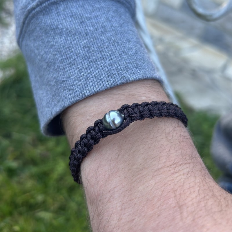 Bracelet Marron - Perle de Tahiti Verte 9,57 mm