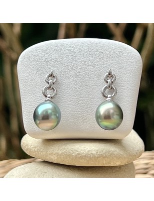 Deux Sublimes Perles de Tahiti Couleur Pacific Sunset en Boucles Pendantes