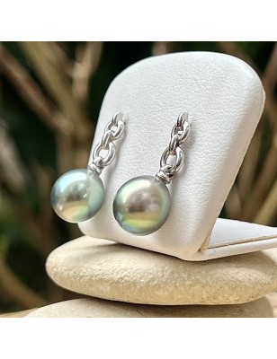 Deux Sublimes Perles de Tahiti Couleur Pacific Sunset en Boucles Pendantes