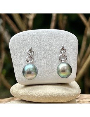 Deux Sublimes Perles de Tahiti Couleur Pacific Sunset en Boucles Pendantes