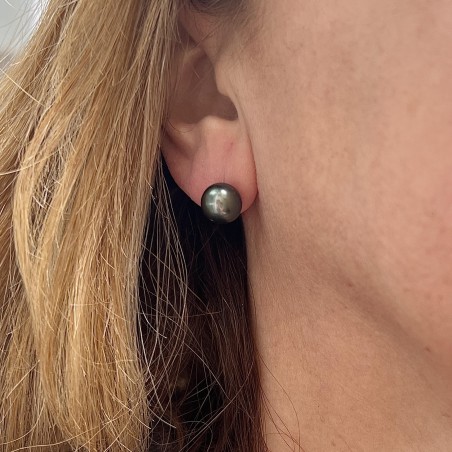 Mahana Ura - Boucles Oreilles Perles de Tahiti Vertes - 9.40mm