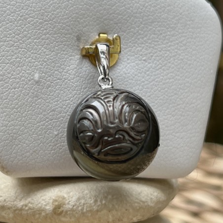 Tiki pendentif en argent pour homme avec une perle de Tahiti gravée prix