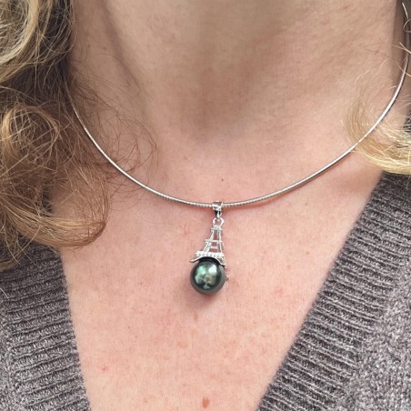 Подвеска Эйфелева башня Париж с жемчугом Таити капля AAA – 10,84 мм