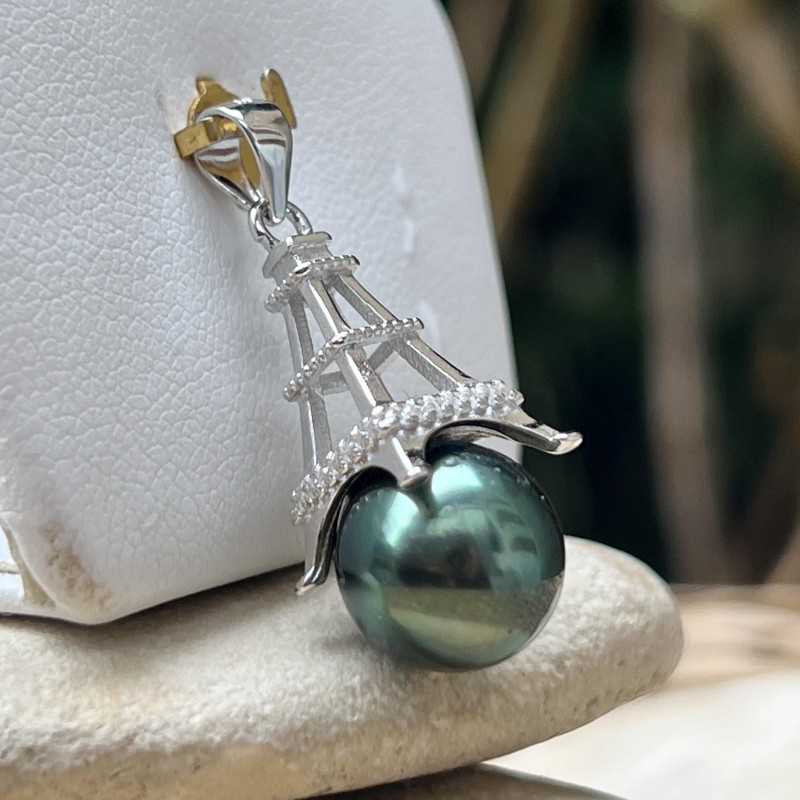 Подвеска Эйфелева башня Париж с жемчугом Таити капля AAA – 10,84 мм