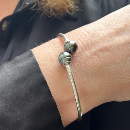 Poekura - Bangle - Blue Circled Tahitian Pearls
