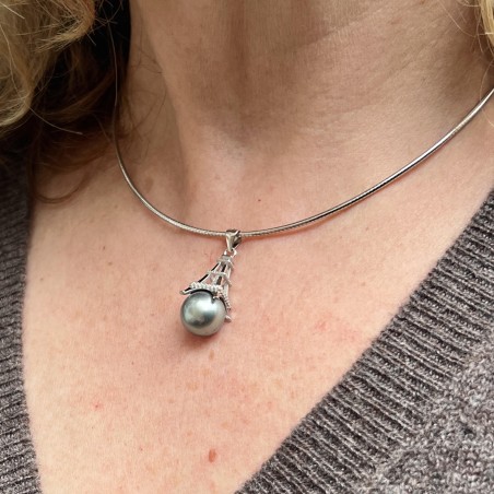 Подвеска Эйфелева башня Париж с жемчугом Таити капля AAA – 11.26 мм