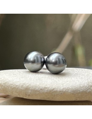 Mahana Ura - Pendientes de Plata Rodinada con Perlas de Tahití de 8.05mm