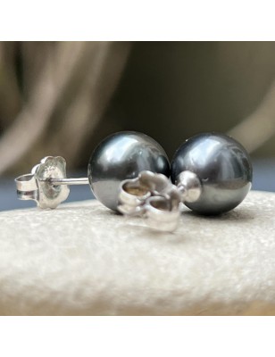 Mahana Ura - Pendientes de Plata Rodinada con Perlas de Tahití de 8.05mm