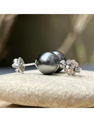 Mahana Ura - Orecchini in Argento Rodio con Perle di Tahiti 8,05mm