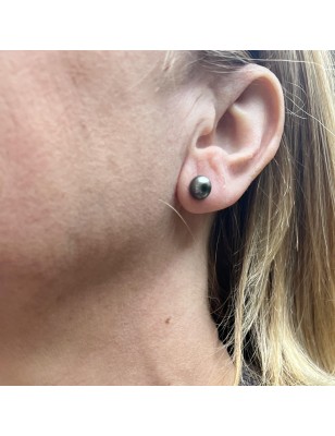 Mahana Ura - Pendientes de Plata Rodinada con Perlas de Tahití de 8.05mm