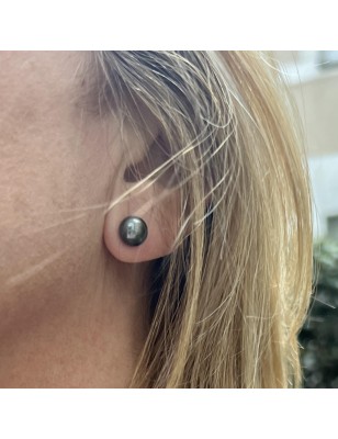 Mahana Ura - Clous d'Oreilles Argent Rhodié Perles de Tahiti 8.05mm