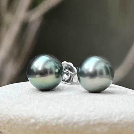 Mahana Ura - Tahitian Pearl Earrings Peacock - 9.05mm