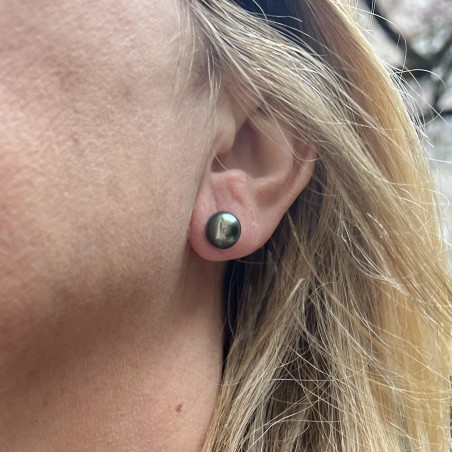 Mahana Ura - Tahitian Pearl Earrings Peacock - 9.05mm