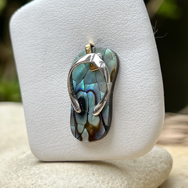 Flip-flop N 37  - Rhodium Silver Abalone Savannah Pendant