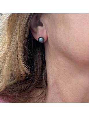 Pendientes de Plata Rodinada con Perlas de Tahití – Azul Índigo