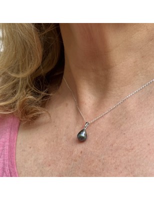 Mira - Rhodium-Plated Silver Pendant and Tahitian Peacock Pearl - 8.95mm