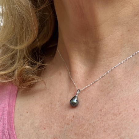 Mira - Rhodium-Plated Silver Pendant and Tahitian Peacock Pearl - 8.95mm