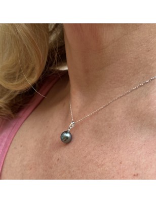 Aro Moana - Blue Tahitian Pearl Pendant - 9.46mm