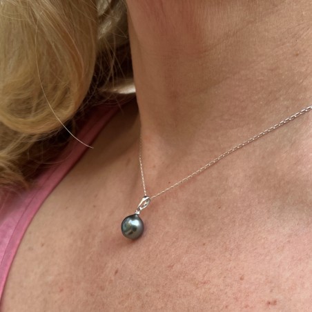 Aro Moana - Blue Tahitian Pearl Pendant - 9.46mm