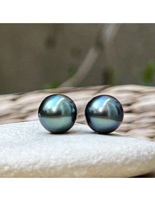 Éclatante - Perles de Tahiti Vertes - 9.00mm - Boucles or 750