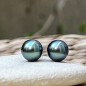 Éclatante - Perles de Tahiti Vertes - 9.00mm - Boucles or 750
