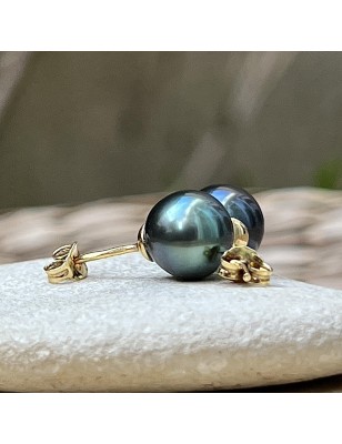 paire de boucles d'oreilles en or et perles de Tahiti vertes prix - perles rares en boucles d'oreille