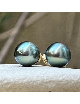 paire de boucles d'oreilles en or et perles de Tahiti vertes prix - petites perles vertes en boucles d'oreille