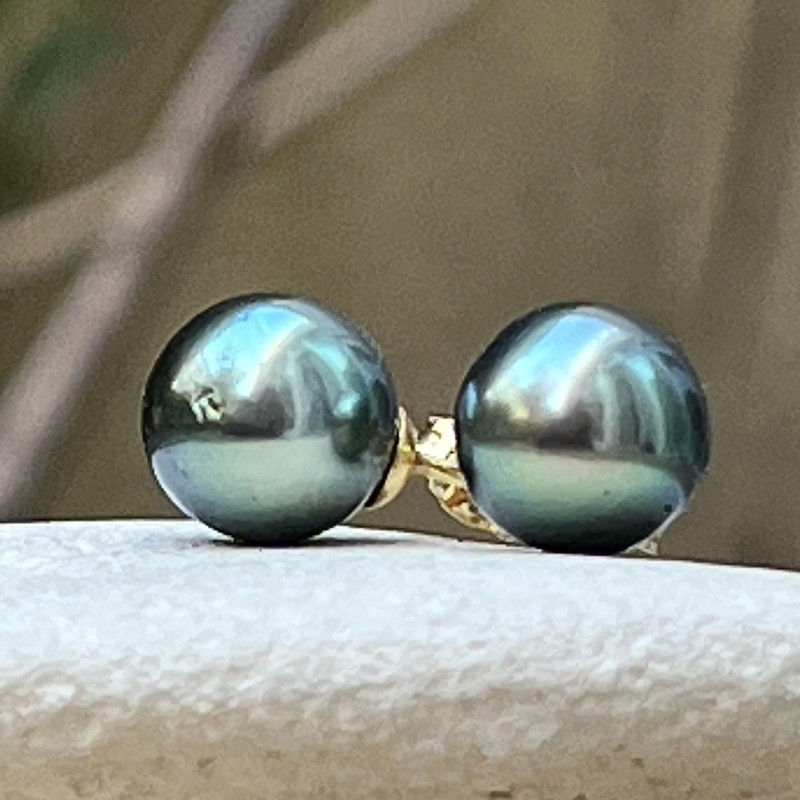 Tiareva - 绿色大溪地珍珠 - 18k 金耳环