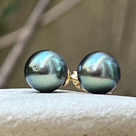 paire de boucles d'oreilles en or et perles de Tahiti vertes prix - petites perles vertes en boucles d'oreille