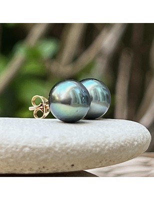 大溪地泻湖珍珠，直径 9.35 毫米，耳钉